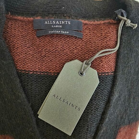 New! AllSaints Lou Stripe Wool Italian Brushed Knit Cardigan Oversized Sweater - Picture 11 of 14